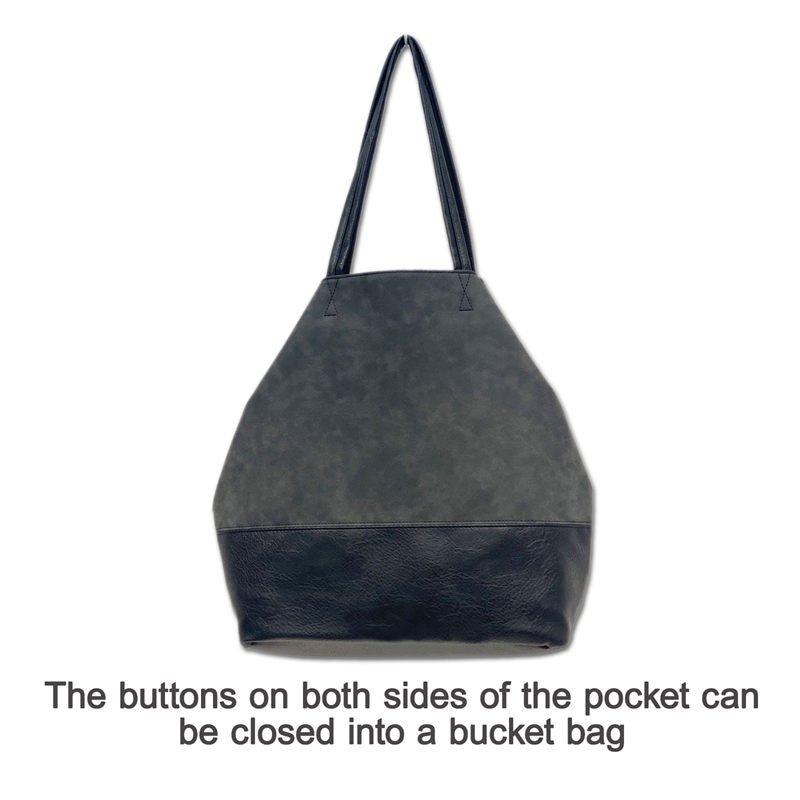 Tote Bag Soft Leather Large Capacity Bucket Handbags for Women-Grey