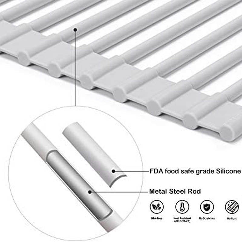 Over The Sink Multipurpose Roll-Up Dish Drying Rack 52*33CM-Blue