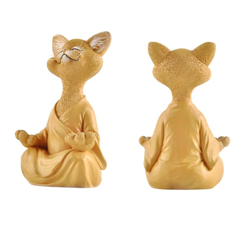 Buddha Cat Statue Yoga Collectible Home Decoration-Orange