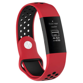 Double Color Porous Breathable Watch Band Silicone Wristband For Fitbit Charge 3 Sport Smartwatch -Red Black