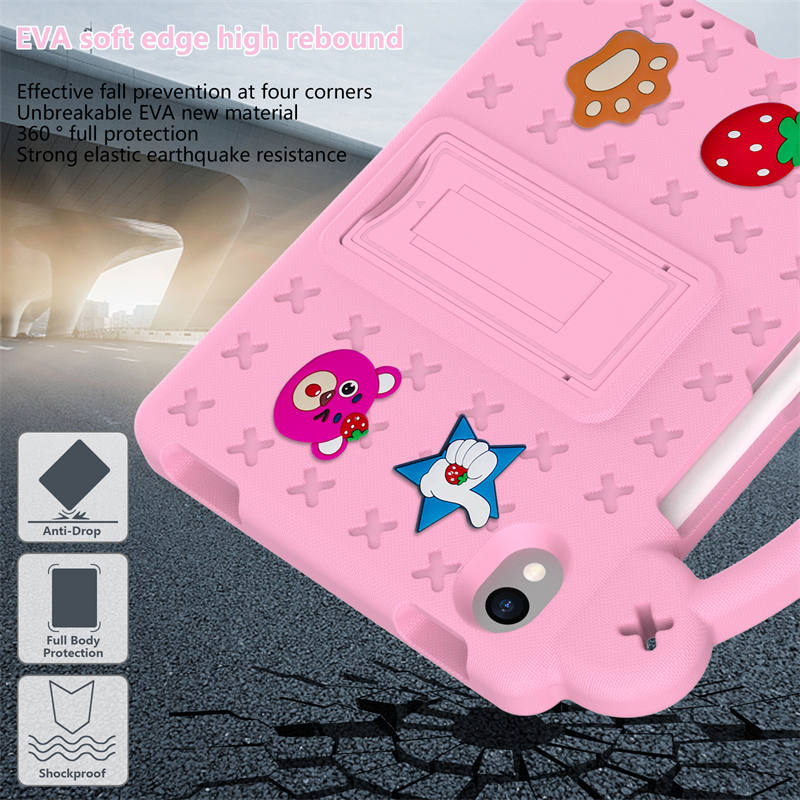 Strawberry iPad Mini 6 Case 8.3 Inch Shockproof Cover with Handle Band Shoulder Strap-Pink