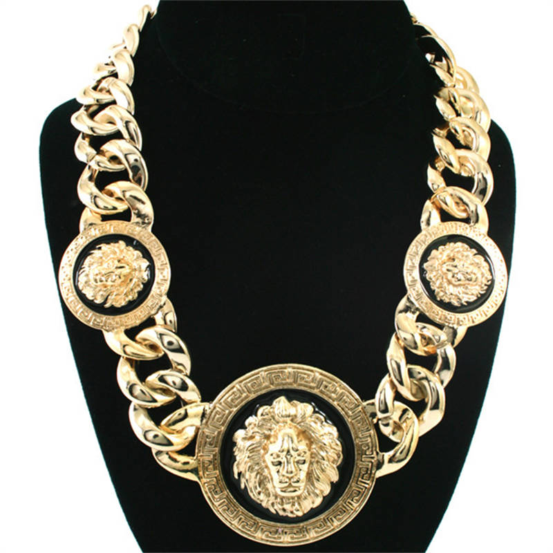 Gold Lion Heads Necklace Hip Hop Statement Chunky Chain