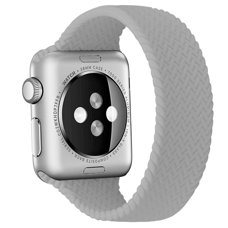 Soft Silicone Solo Loop Braided Wristbands Replacement Strap for iWatch Series SE/6/5/4/3/2/1-Gray