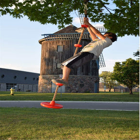 Climbing Rope Platform Disc Swing Set Includes Free Hanging Strap Carabiner-Green