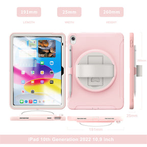 Tablet Case For iPad 10th with 360¡ã Kickstand/Hand Strap Shockproof-Pink