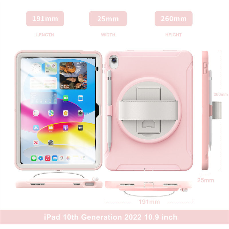 Tablet Case For iPad 10th with 360¡ã Kickstand/Hand Strap Shockproof-Pink