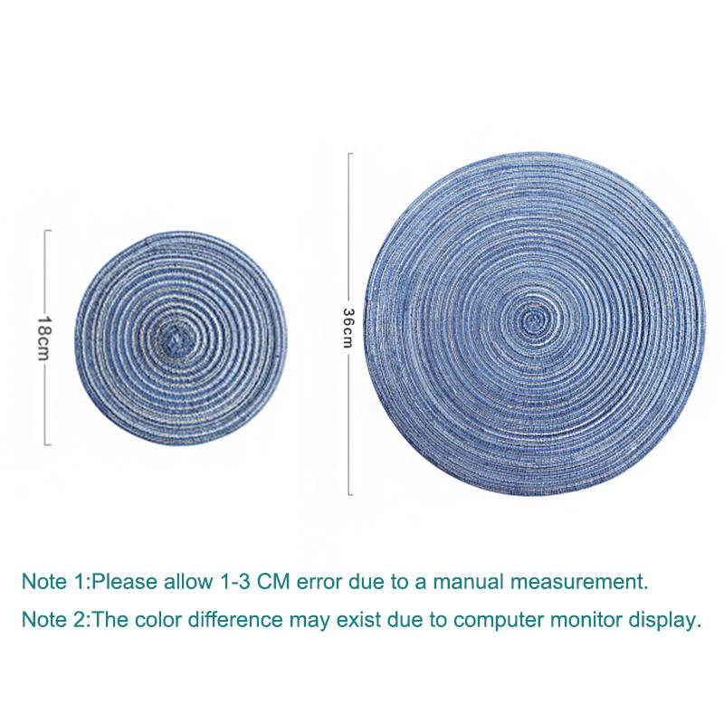 6 Pack Round Braided Placemats Washable Kitchen Table Mats for Home Wedding Party-Blue