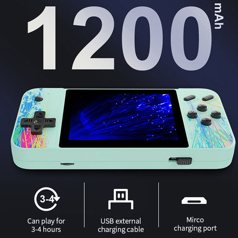 3.5inch Screen Retro Handheld Game Console 800 Classic FC Games Support to TV Output-Two Players-Blue