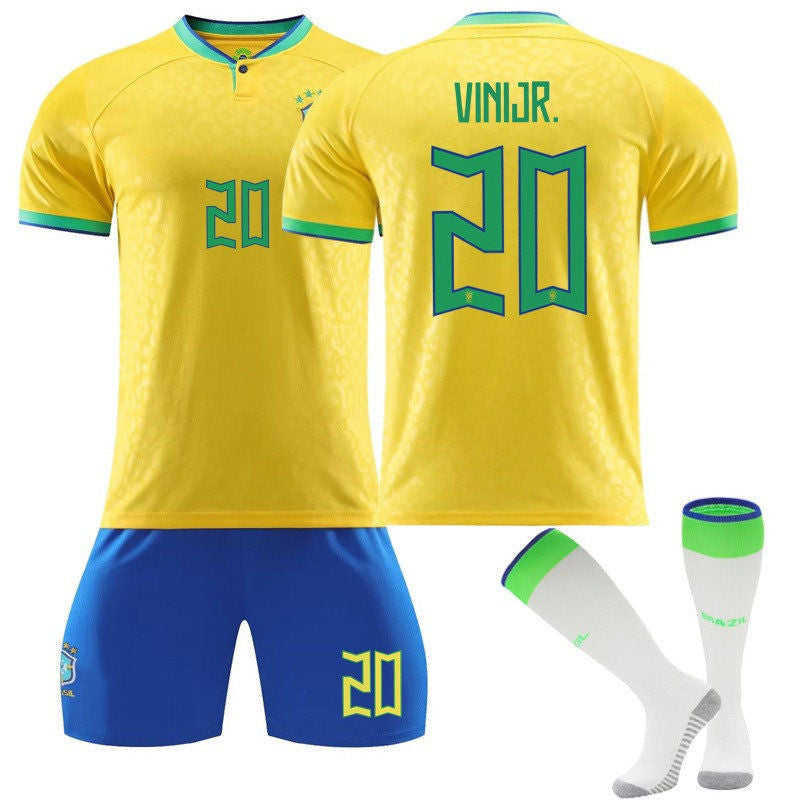 VINIJR #20 Brazil Home Jersey 2022/23 Soccer Jersey Kit Football T-shirt Set For Adult Kids