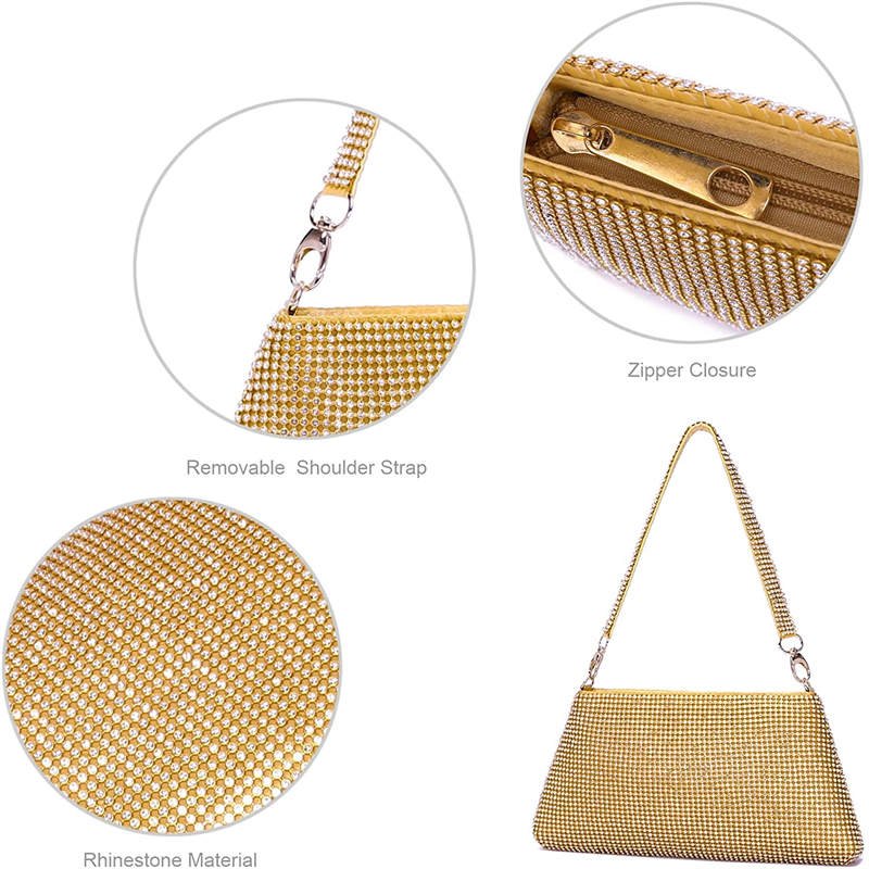 Rhinestone Clutch Purses for Women Bling Evening Bag-Gold