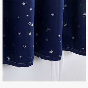 2 Panels Kids Blackout Curtains with Silver Star Print for Bedroom Living Room-Navyblue