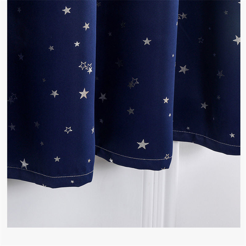2 Panels Kids Blackout Curtains with Silver Star Print for Bedroom Living Room-Navyblue