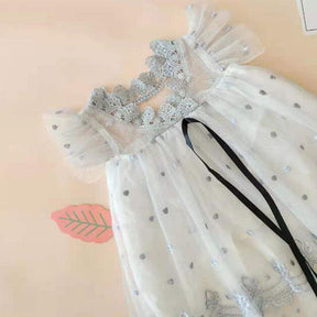 Flower Girls Wedding Dress Lace Sleeveless Tulle Summer Vintage Dresses-Silver