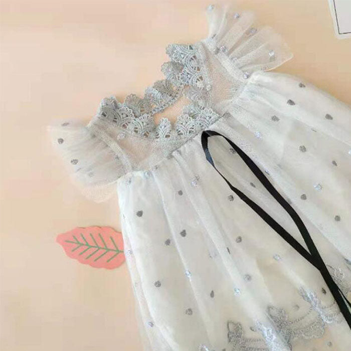 Flower Girls Wedding Dress Lace Sleeveless Tulle Summer Vintage Dresses-Silver