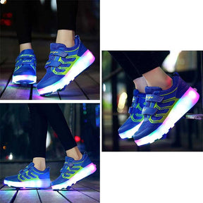 Kids LED Roller Shoes Sneakers with Two Wheel for Boys Girls-WD1 Blue