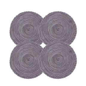 4 Pack Round Braided Laciness Placemats 38CM Washable Kitchen Table Mats for Home Wedding Party-Gray