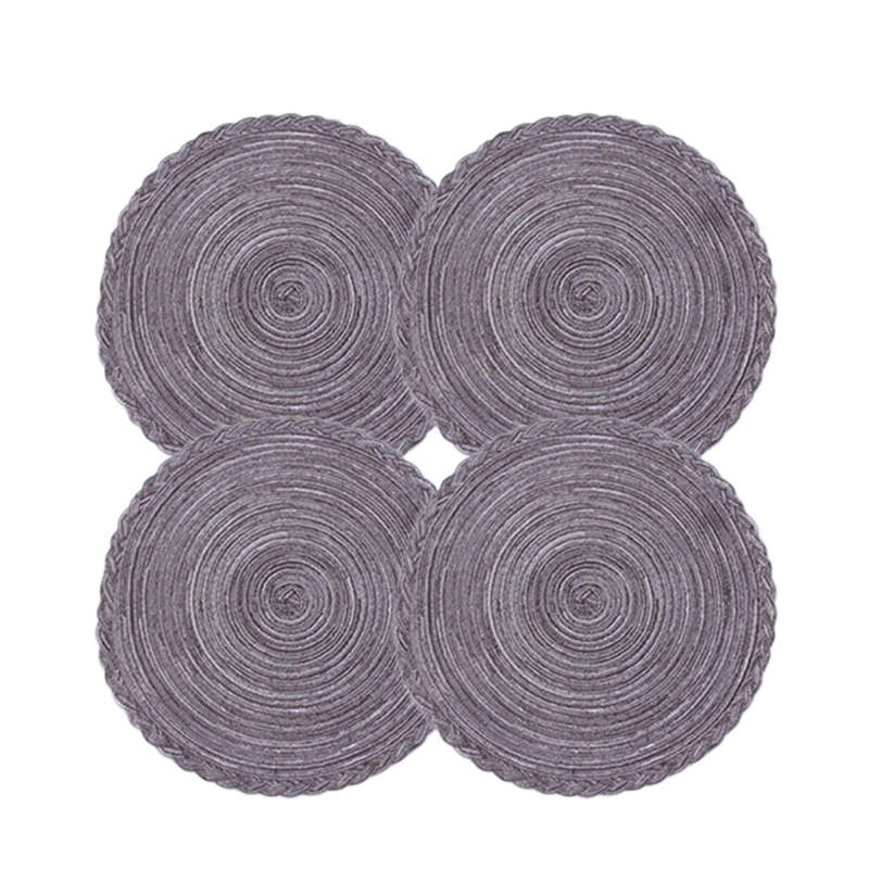 4 Pack Round Braided Laciness Placemats 38CM Washable Kitchen Table Mats for Home Wedding Party-Gray