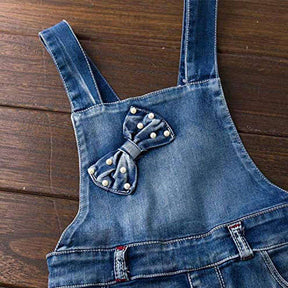 Summer Little Girls Casual Cotton Denim Bib Braces Rompers-Blue