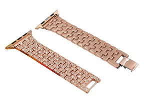QZ Stainless Steel Bling Watch Band Metal Bracelet Adjustable Wristbands for Apple IWatch Series SE/1/2/3/4/5/6 For Women-Rose Gold