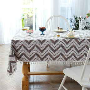 Tassel Cotton Linen Tablecloths Star Stripes Wave Dustproof Table Cover for Kitchen Dinning Room Party-Orange