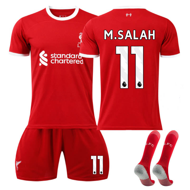 Liverpool Home Jersey M.SALAH #11 Soccer Jersey Kids Adult 3-Pieces Jersey Kits