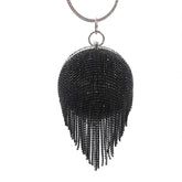 Women Crystal Tassel Evening Clutch Bag Rhinestones Party Wedding Handbag-Black