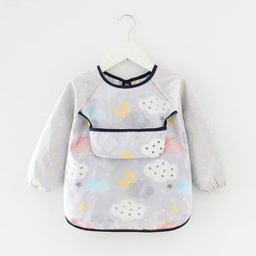 Kids Waterproof Art Smock Cartoon Long Sleeve Aprons with Bib-Clouds