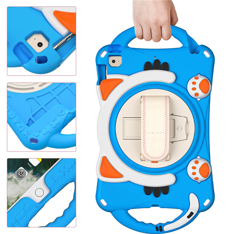 CatA iPad Silicone Case For iPad Mini 5 4 3 2 1 Built-in Handle Stand With a Strap-Light Blue