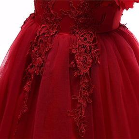 Princess Flower Girl Lace Dress Pageant Kids Christmas Party Dresses-Maroon