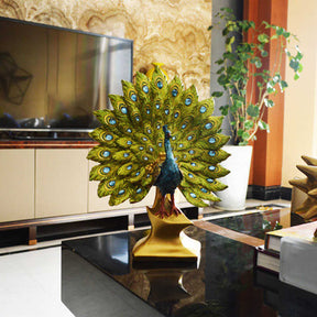 Resin Peacock Statue Desktop Adornmen for Home Wedding-Spreads its Tail