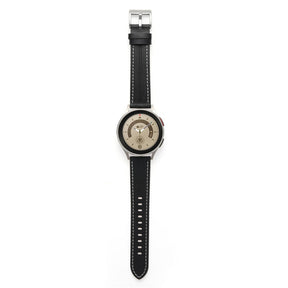 Genuine Leather Watchband Groove for Galaxy Watch 42mm/Samsung Gear S3-Black