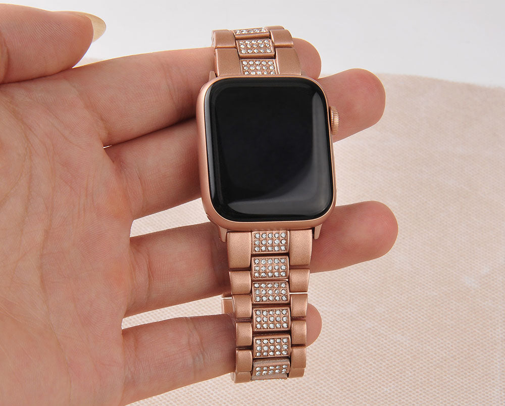 SZZ Bling Watch Band Business Stainless Steel Wristbands for Apple IWatch Series SE/1/2/3/4/5/6 For Women-Rose Gold