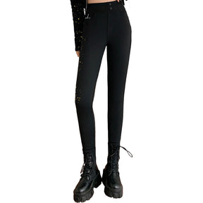 Fashion Womens Leggings Emulsion Anti-Mite Thicken Workout Pants-Black