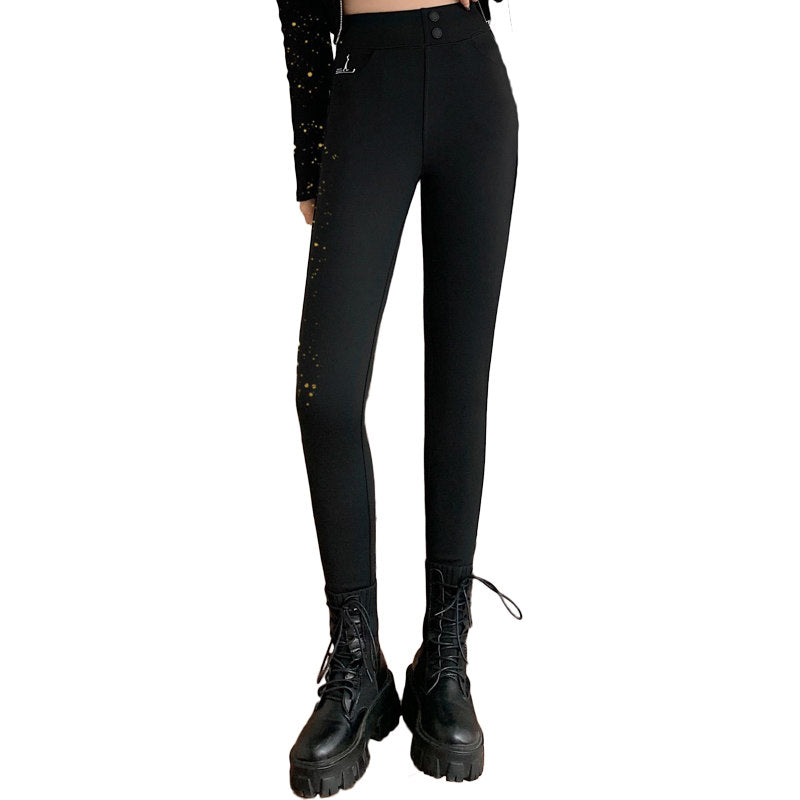 Fashion Womens Leggings Emulsion Anti-Mite Thicken Workout Pants-Black
