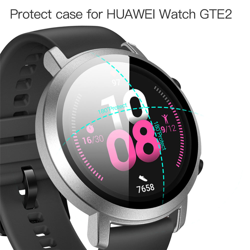 Matte PC Case With Tempered Glass Cover For Huawei GT2 42MM/46MM-Bright Silver