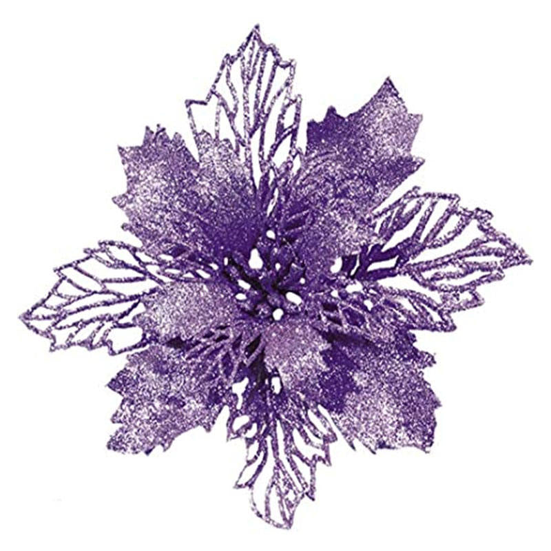 12Pack Glitter Flowers Christmas Tree Decorations and Ornaments-Purple