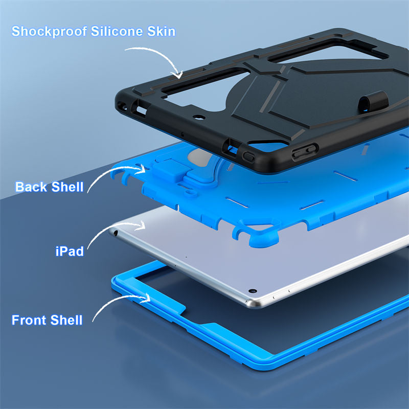 Tablet Case Kids Friendly with Pencil Holder for iPad 11 2020/2021/2022-BlackBlue