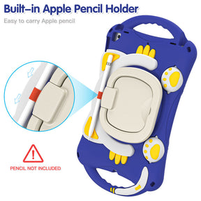 CatB Silicone Case For iPad 10.2 Air10.5 Pro10.5 Shockproof Shoulder Strap Handle Stand-Dark Blue