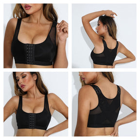Wireless Sports Bra Front Adjustable Closure Crop Shapewear-Black