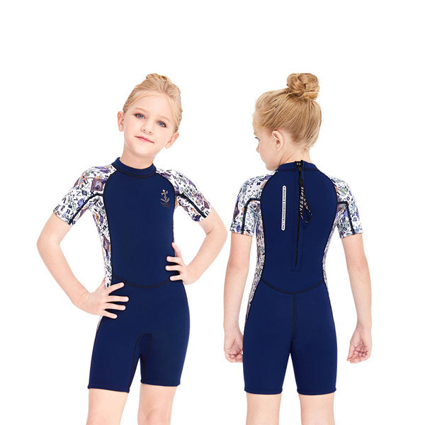 Adore 2.5mm Kids Wetsuit Warm One-piece Short-sleeved Thickened Wetsuit For Big Kids-M150657K-Navy