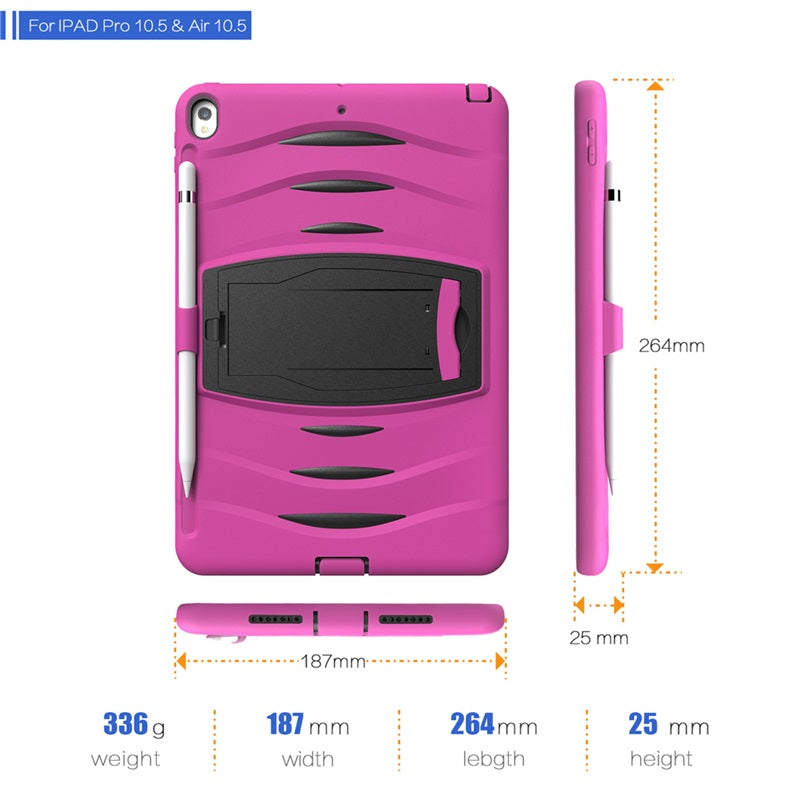 Shock Wave Kickstand Case Anti-Fall Protection With Pencil Holder For 10.5inch iPad Air3/iPad Pro10.5-Rose Red