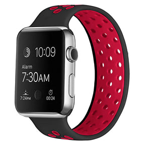 Sports Breathable Silicone Solo Loop Watchband for Apple Watch Series 6/5/4/3/2/1/SE-BlackRed