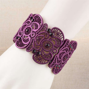 Womens Vintage Filigree Cuff Bangle Bracelet-Purple