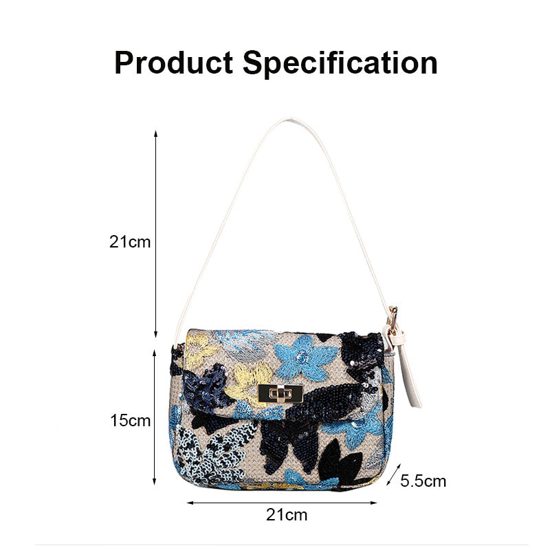 Womens Premium Shoulder Bag Embroidery Sequin Craft Purse-XXF-Navy Blue