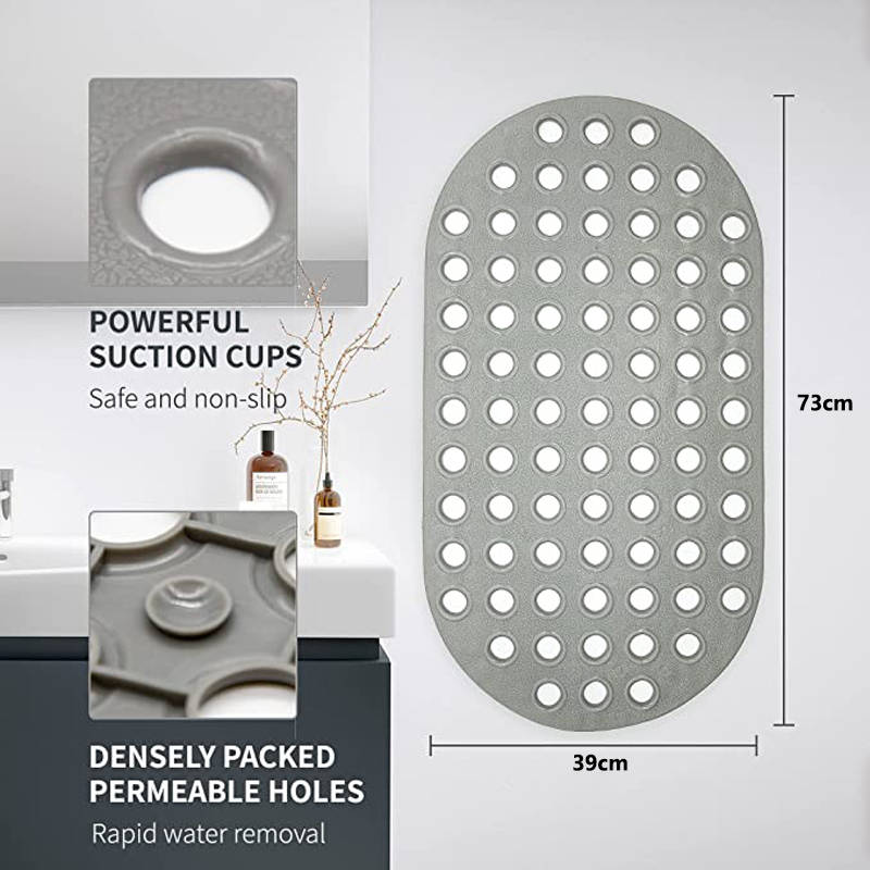 Soft Bathtub and Shower Mat Non Slip with Drain Holes-Grey