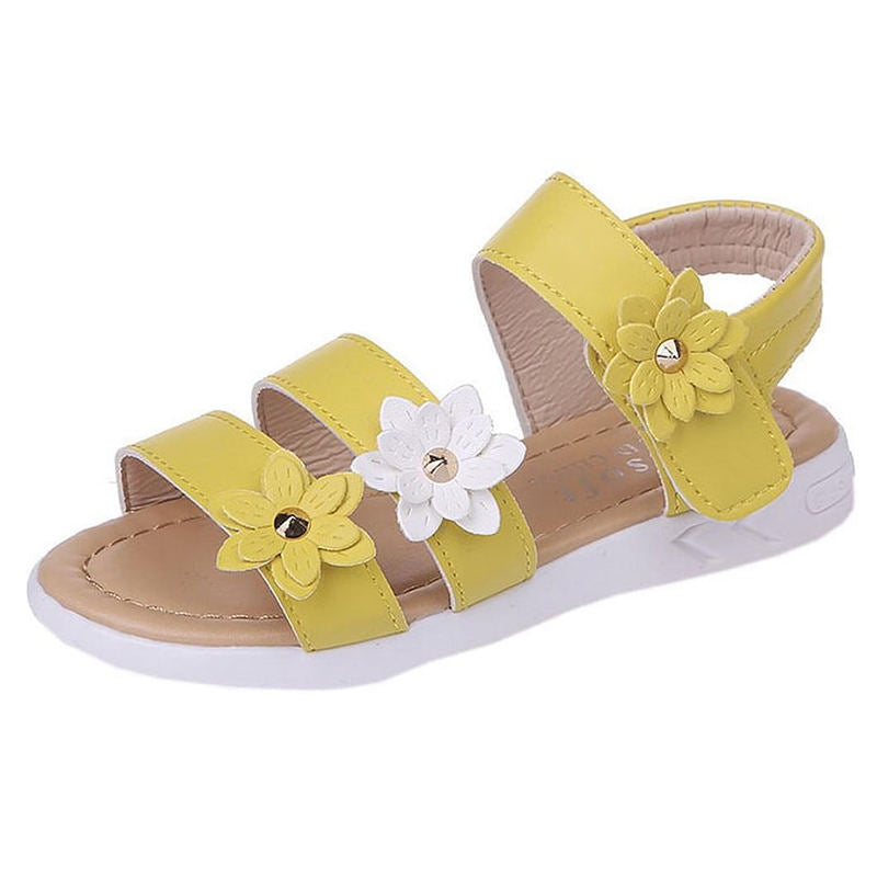 Girls Fashion Flower Sandals Flat Open Toe Shoes for Summer-Yellow