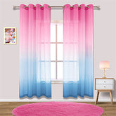 2 Panel Sheer Ombre Curtains Grommet Drapes for Girls Bedroom-PinkBlue
