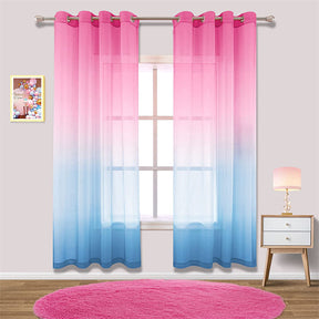 2 Panel Sheer Ombre Curtains Grommet Drapes for Girls Bedroom-PinkBlue