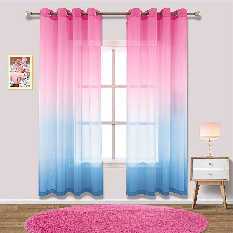 2 Panel Sheer Ombre Curtains Grommet Drapes for Girls Bedroom-PinkBlue
