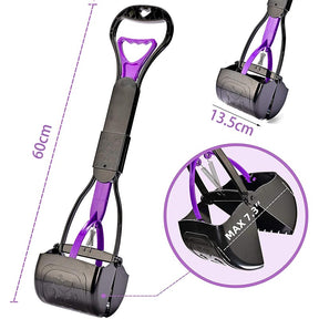 Non-Breakable Pet Pooper Scooper with Long Handle for Easy Grass and Gravel Pick Up-Purple